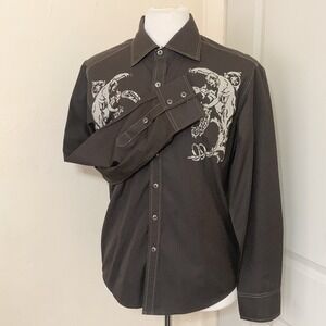 HOUSE OF LORDS El Chapo Narco Shirt Men Sz M Brown Long Sleeve Casual Western